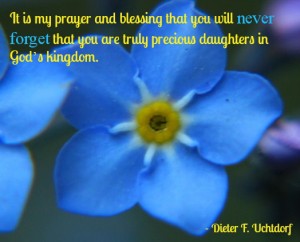 Forget me not flower with quote about virtue from Dieter Uchtdorf.